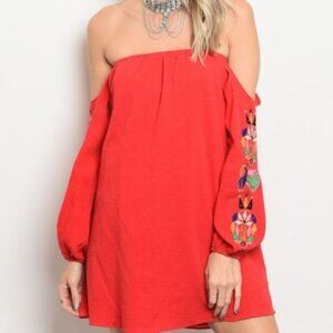 Boho Beauty Off Shoulder Embroidered Dress